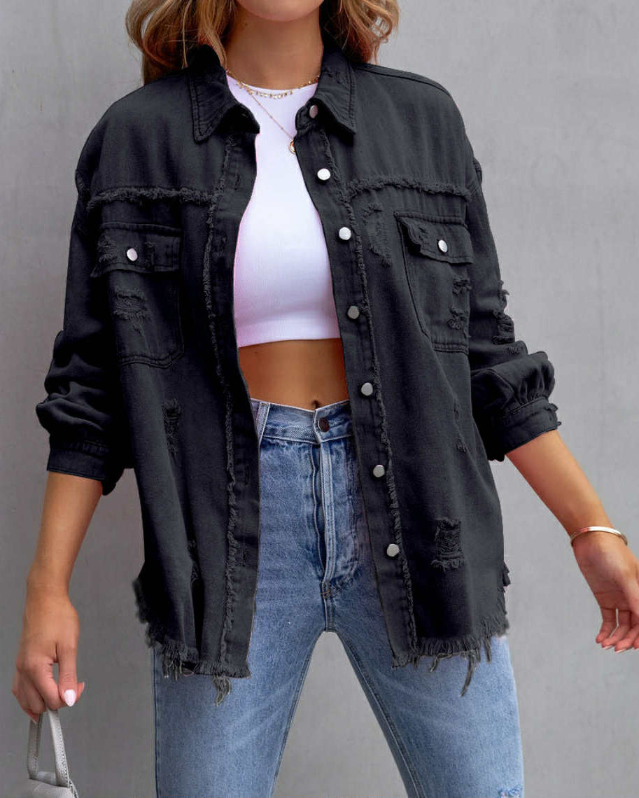 Veste en Jean Effilochée – Coupe Décontractée