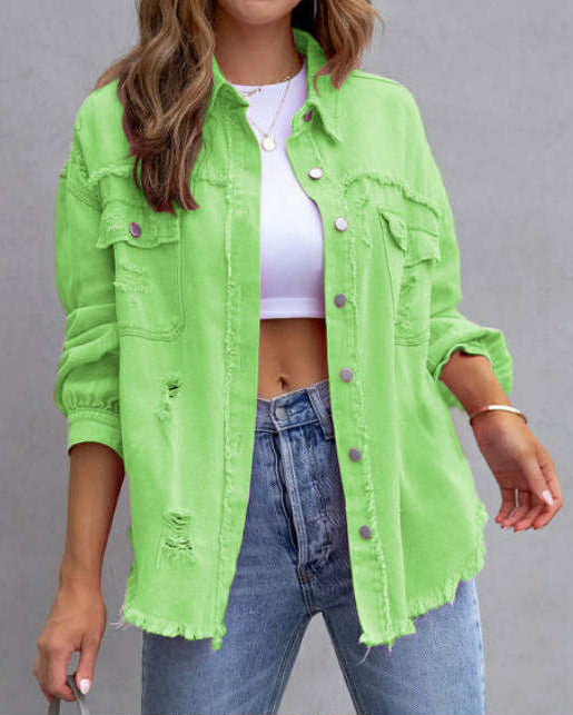 Veste en Jean Effilochée – Coupe Décontractée