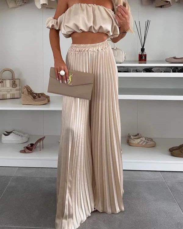 Ensemble satiné plissé 2 pièces – Élégance glamour & silhouette fluide