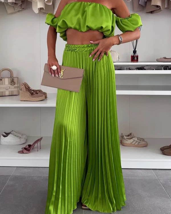 Ensemble satiné plissé 2 pièces – Élégance glamour & silhouette fluide